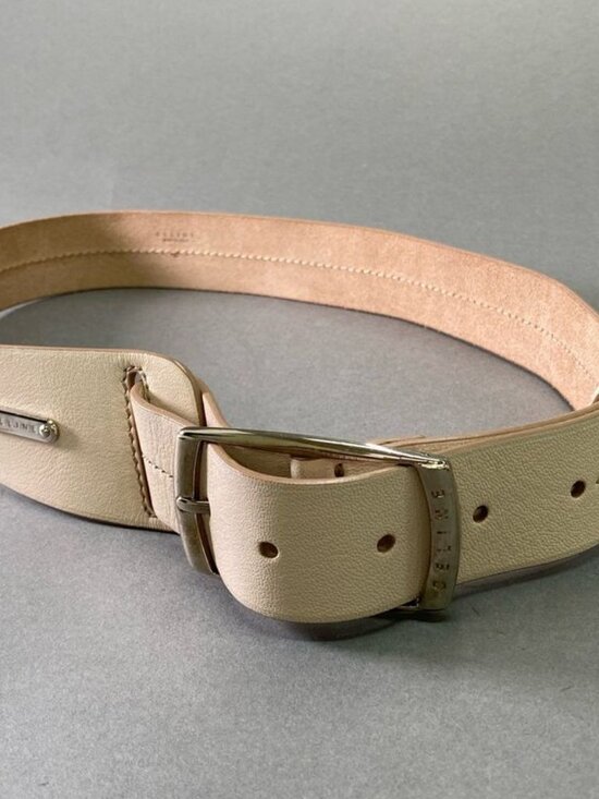 Celine Pin Buckle Leather Belt L Beige 5 Level Adjustment Metal Plate